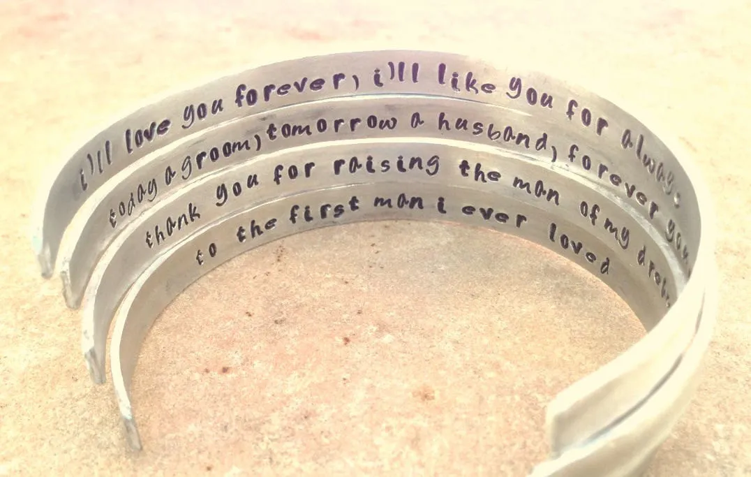 cuff, cuff bracelet, I'll love you forever ill like you for always, forever my baby you'll be, Mothers Day, mother daughter bracelet