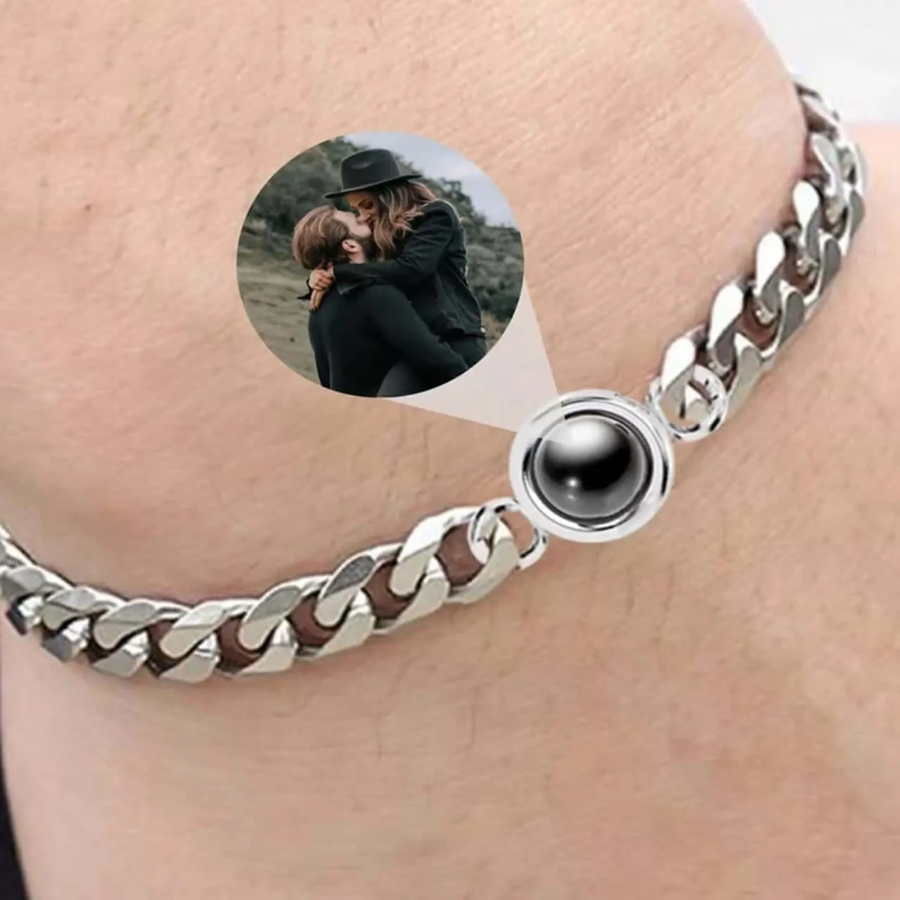 Custom Photo Projection Cuban Link Chain Felicity Bracelets made of 925 sterling silver