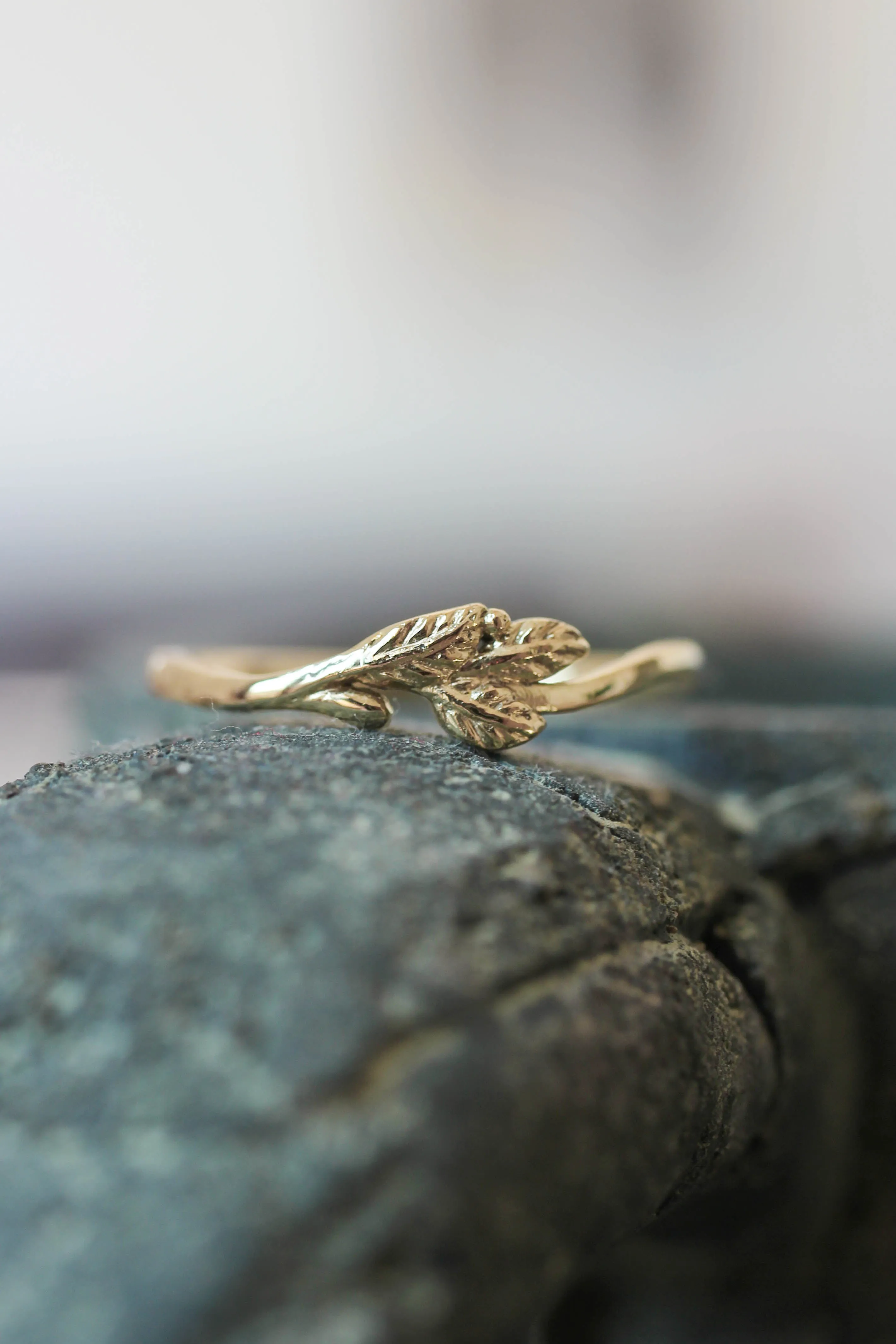 Dainty twig wedding band, solid gold ring