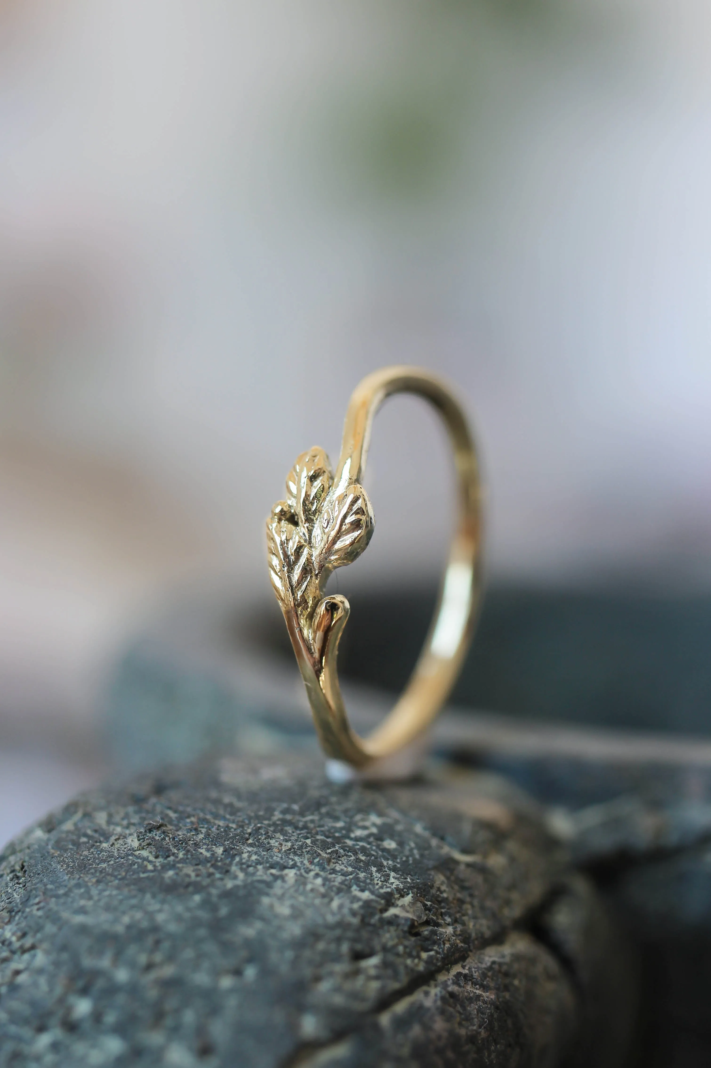 Dainty twig wedding band, solid gold ring