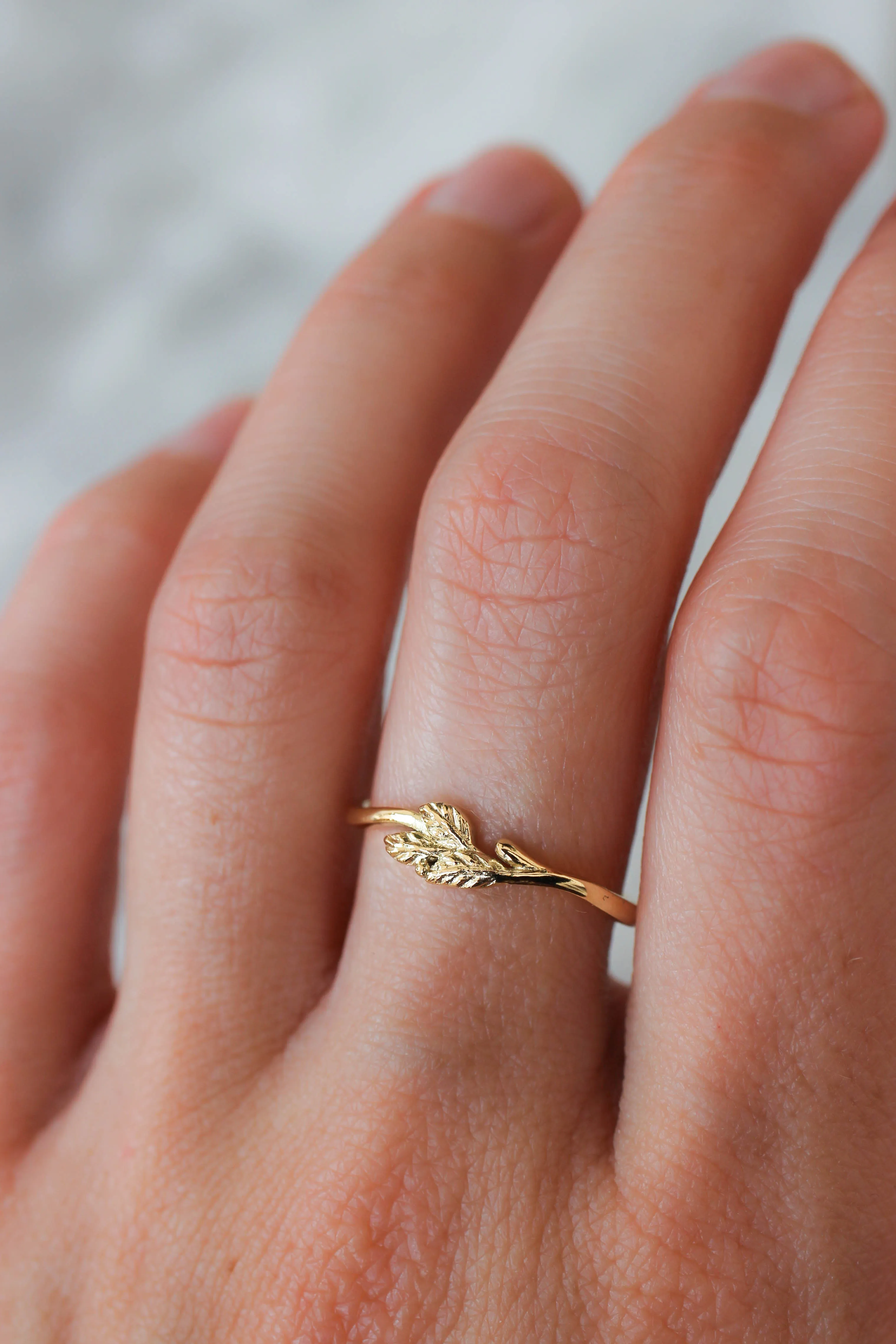 Dainty twig wedding band, solid gold ring