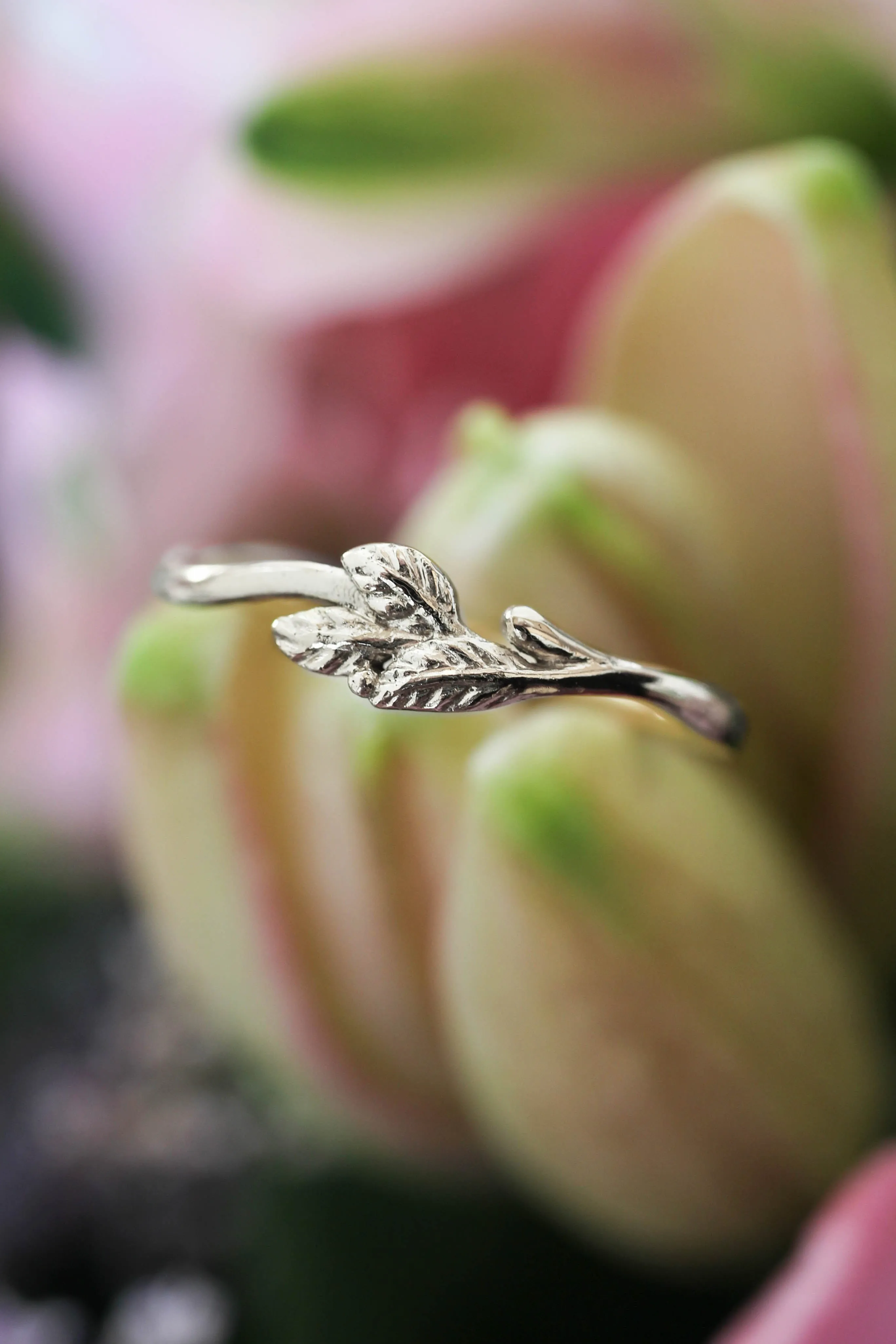 Dainty twig wedding band, solid gold ring