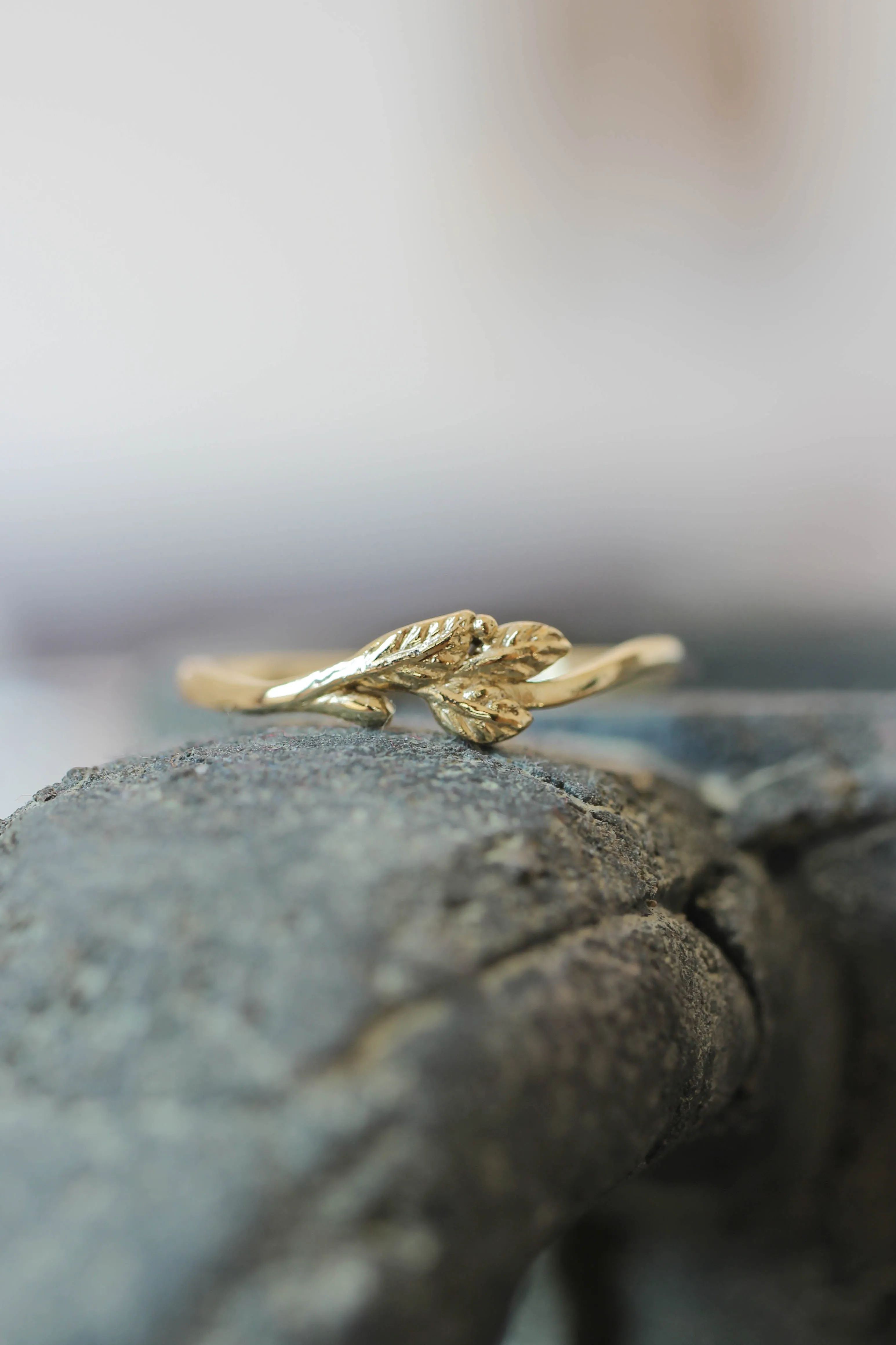 Dainty twig wedding band, solid gold ring