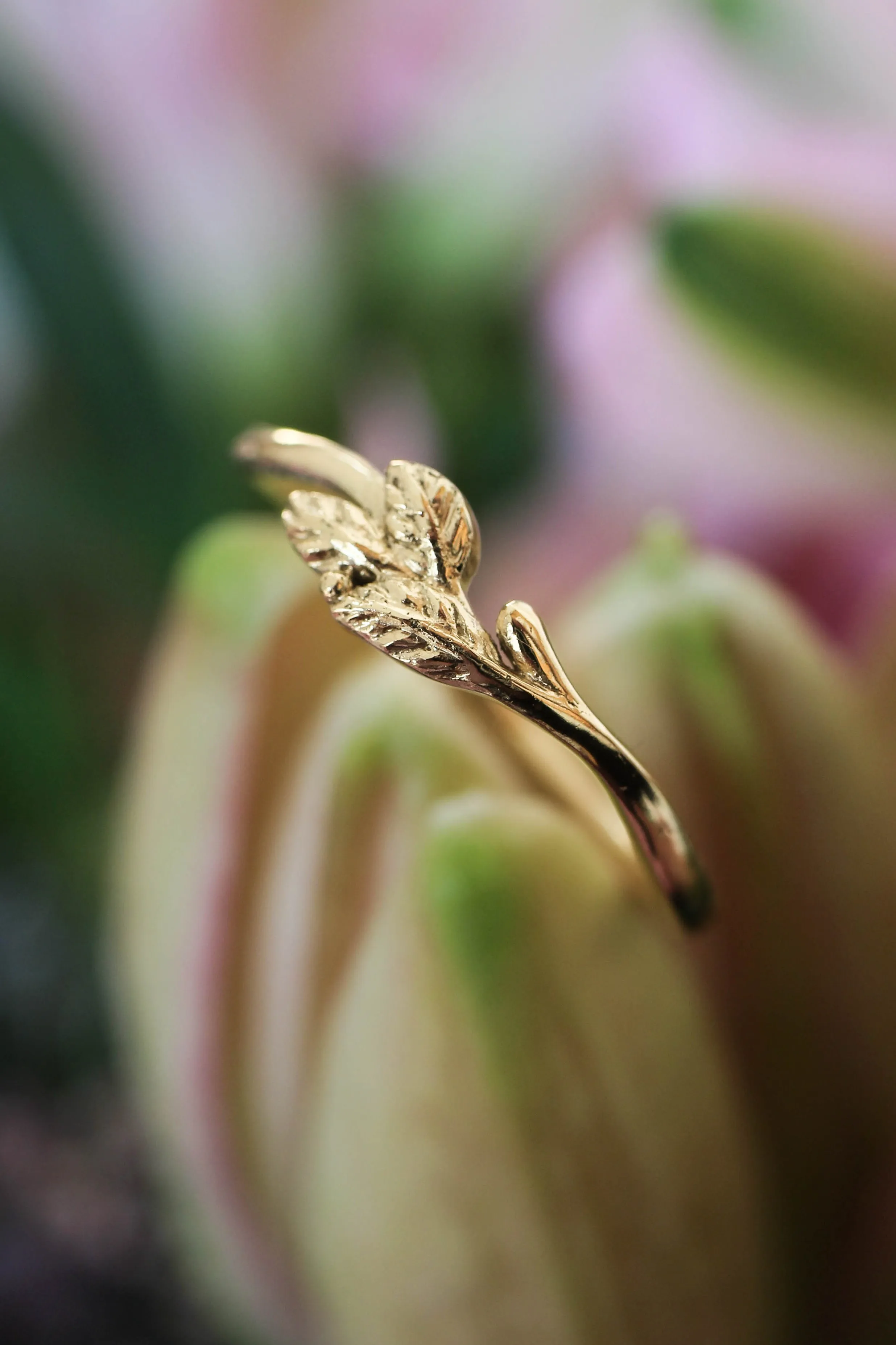 Dainty twig wedding band, solid gold ring