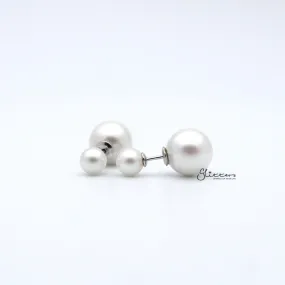 Double Sided White Round Shell Pearl with Sterling Silver Stud Earrings