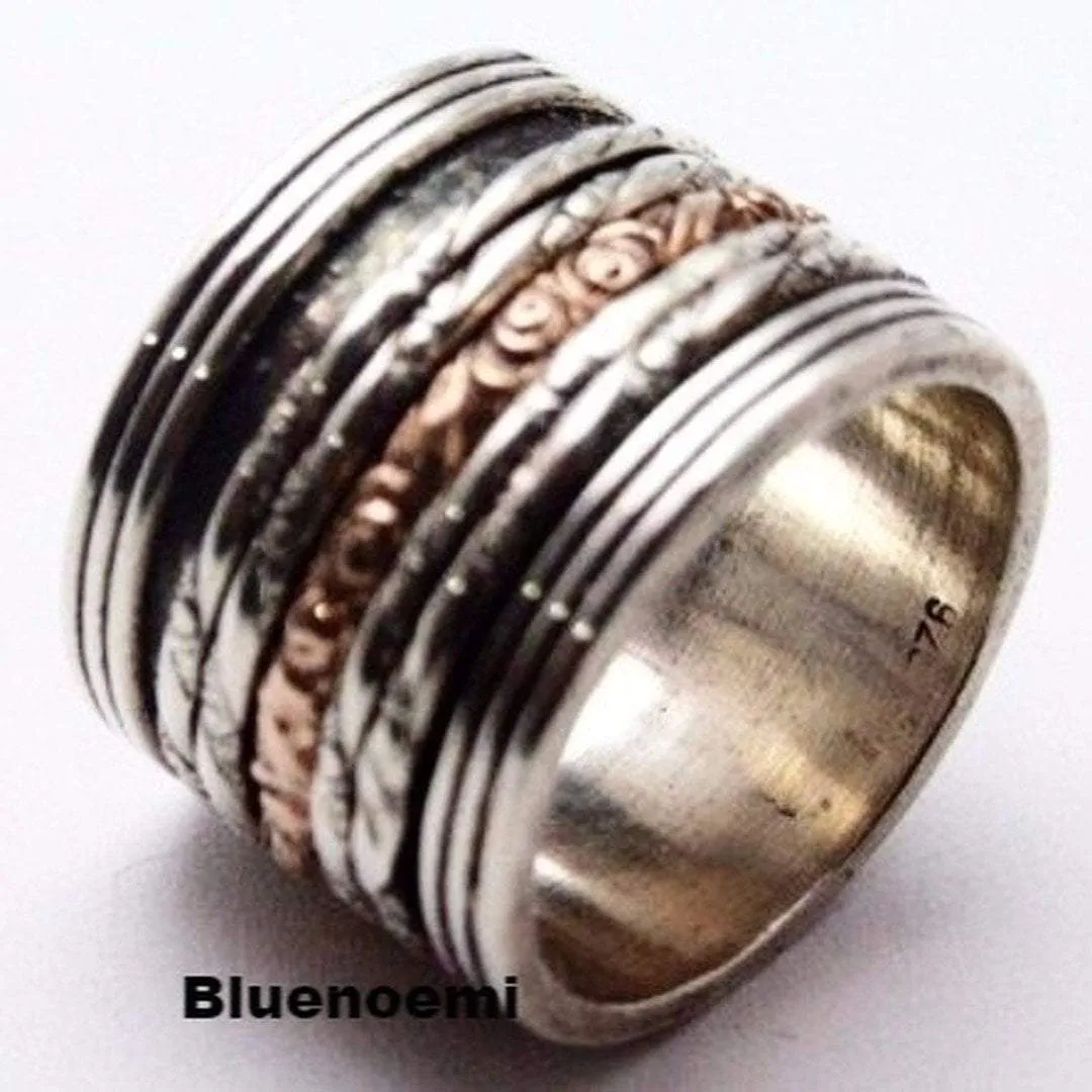 Elegant Spinner Ring. Silver Gold 9 carat. Boho Meditation Spinning Ring.