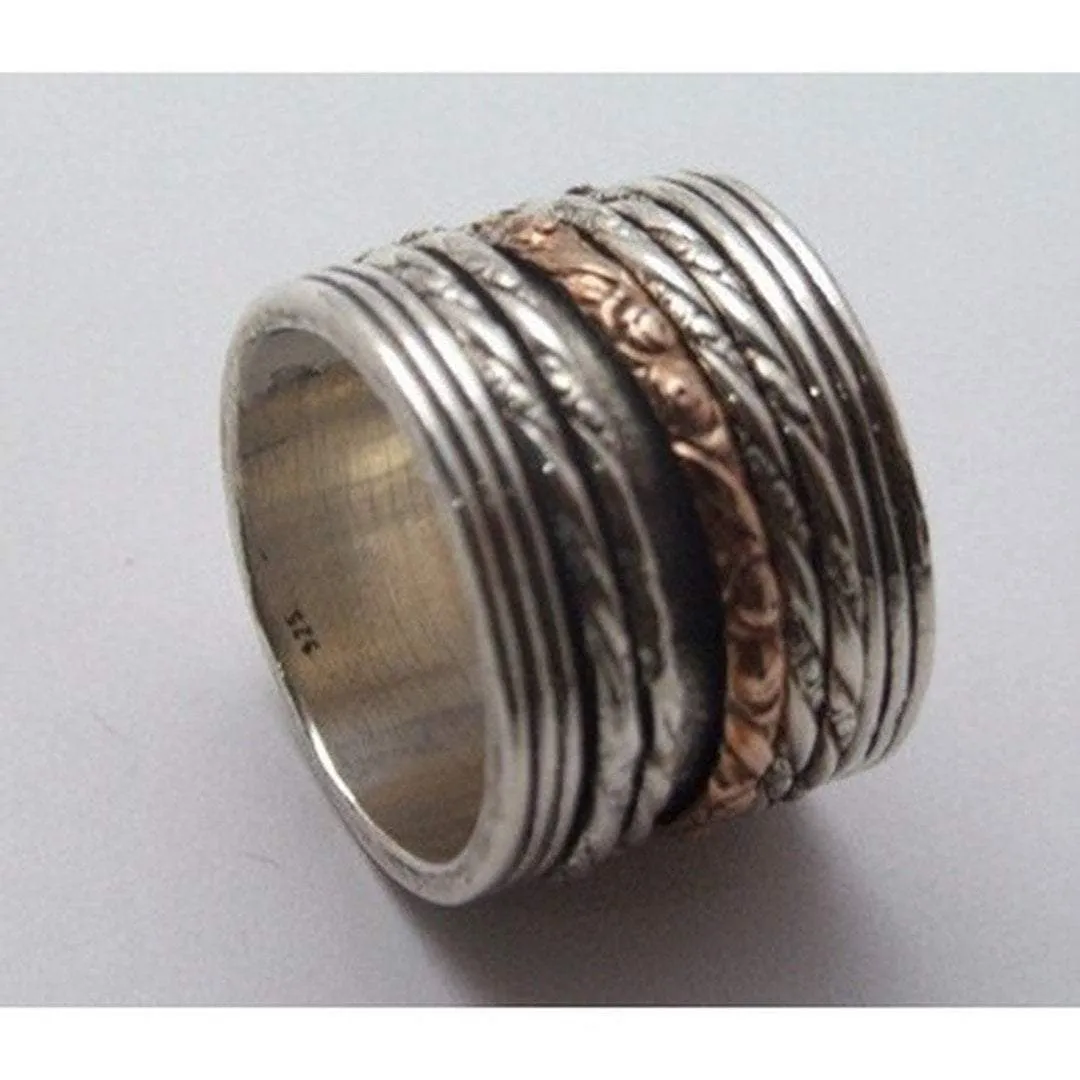 Elegant Spinner Ring. Silver Gold 9 carat. Boho Meditation Spinning Ring.