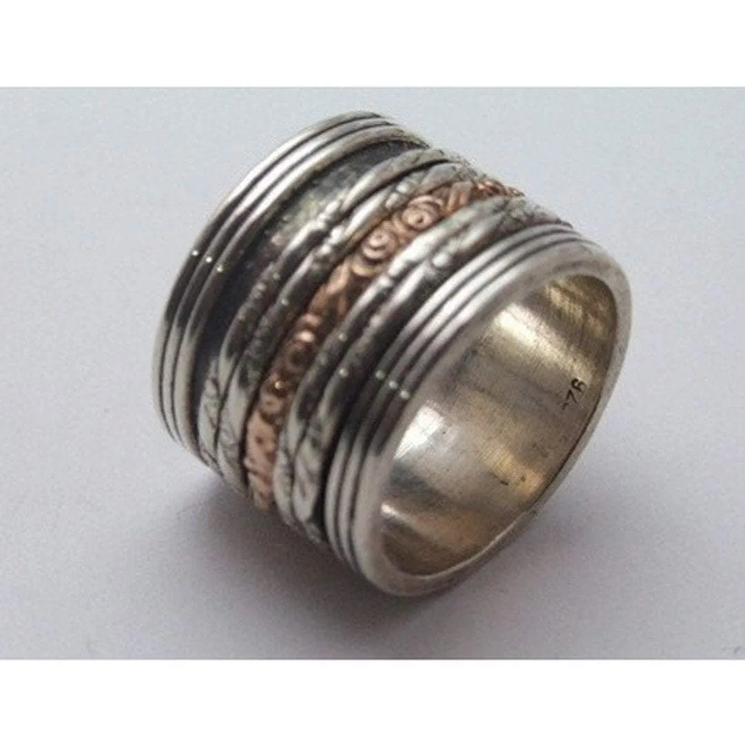 Elegant Spinner Ring. Silver Gold 9 carat. Boho Meditation Spinning Ring.