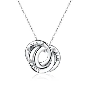 Engraved 3 Interlocking Russian Rings Necklace Pendant