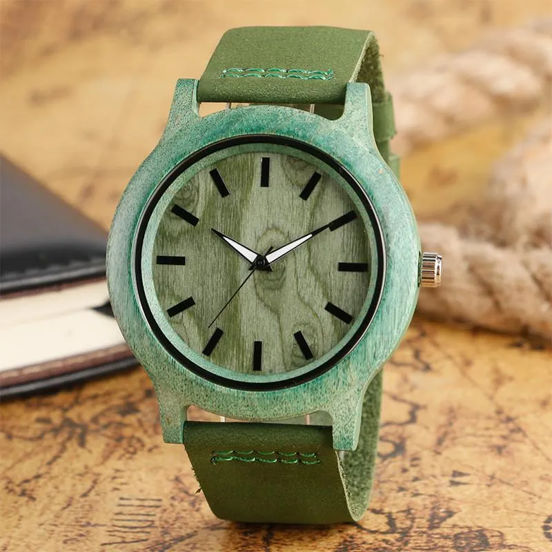 Fashion Men Wooden Watch with Green Strap