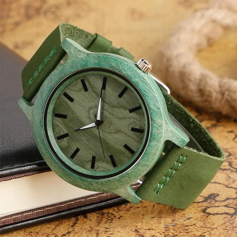 Fashion Men Wooden Watch with Green Strap