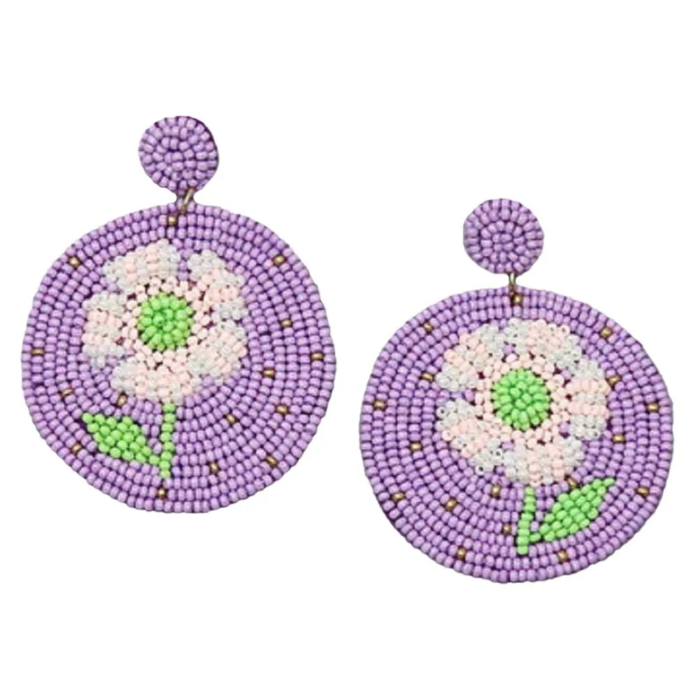 Flower Disc Seed Bead Earrings