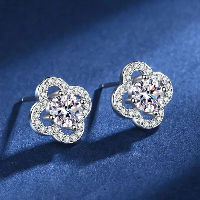 Four Leaf Clover Moissanite Stud Earrings