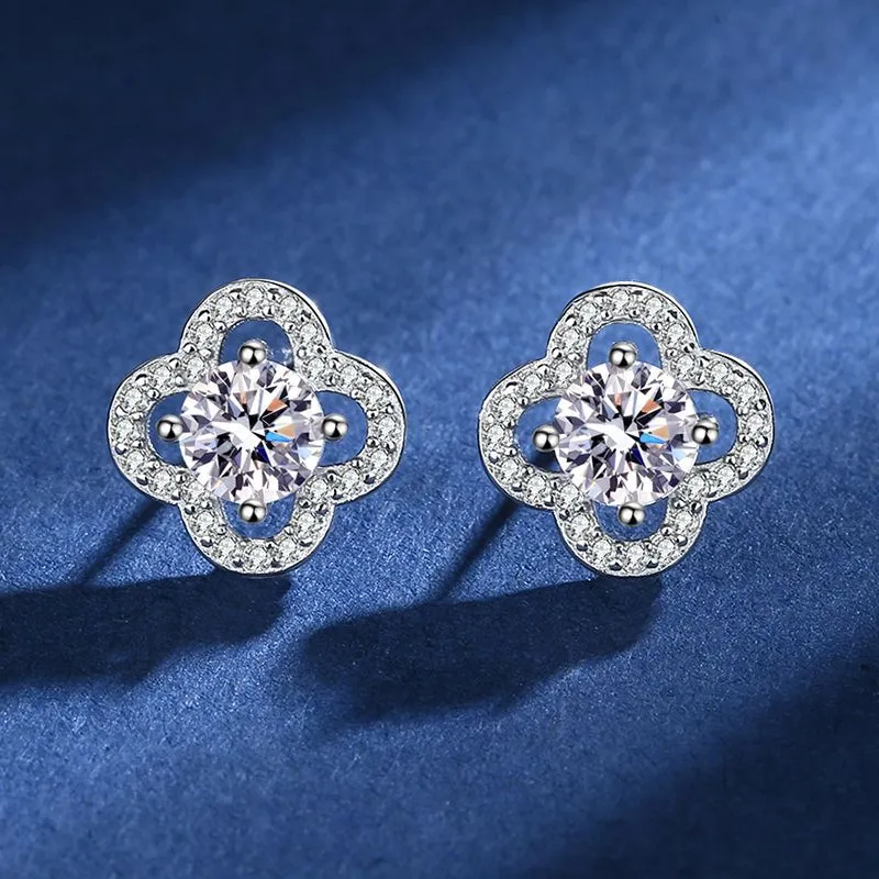 Four Leaf Clover Moissanite Stud Earrings