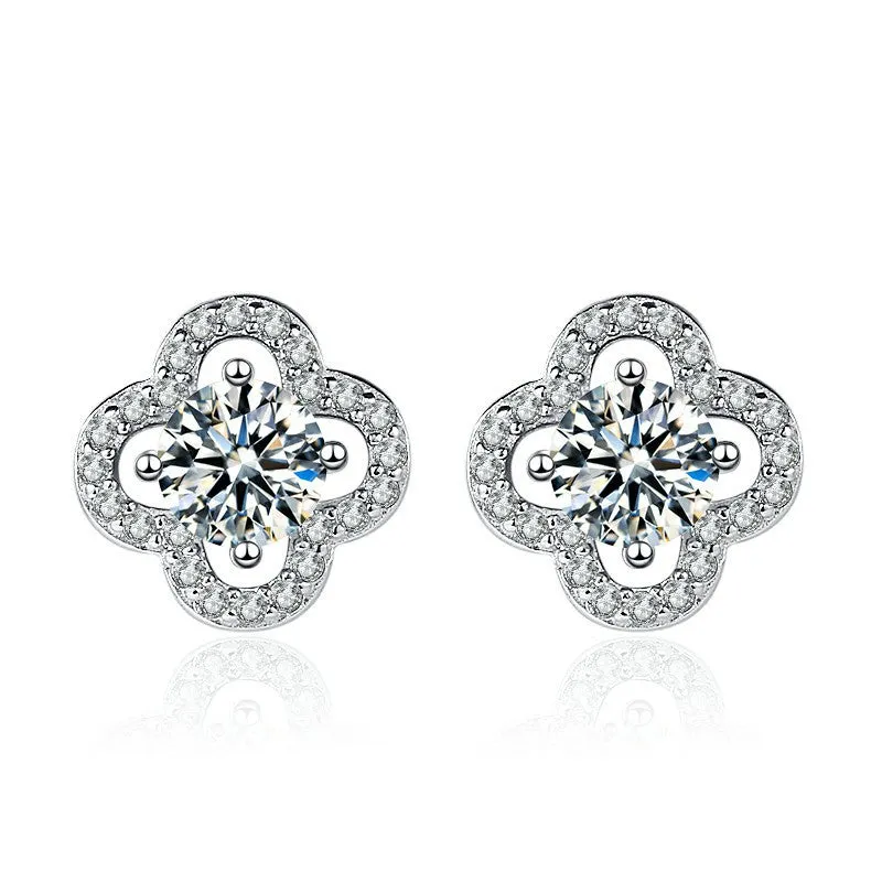 Four Leaf Clover Moissanite Stud Earrings