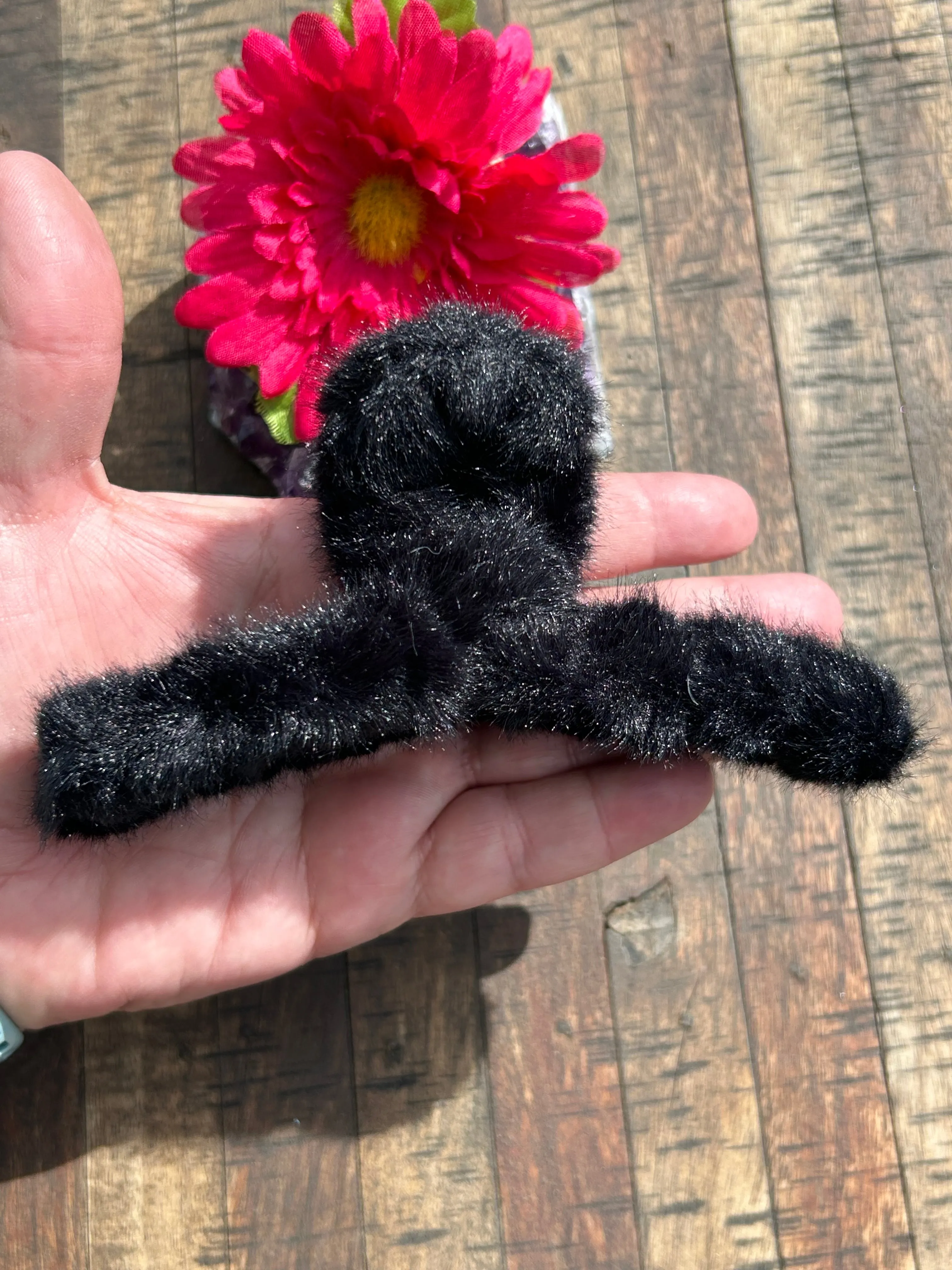 Furry Hair Clip- Black