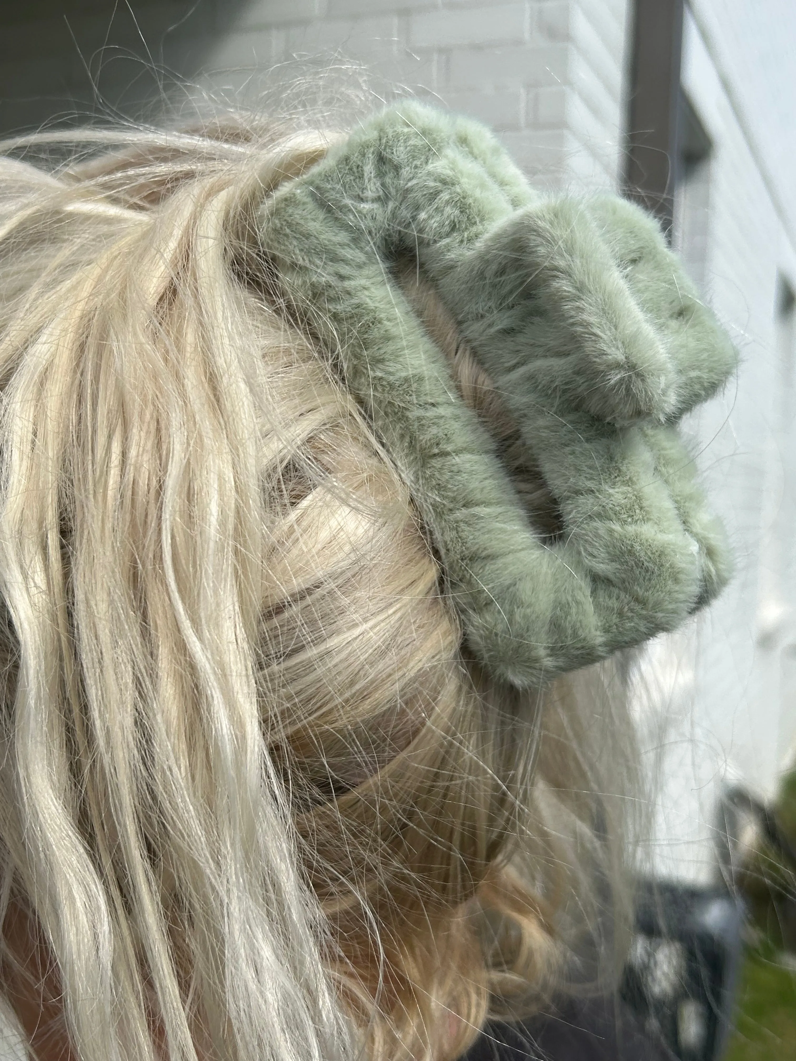 Furry Hair Clip- Rectangle Mint