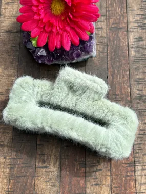 Furry Hair Clip- Rectangle Mint