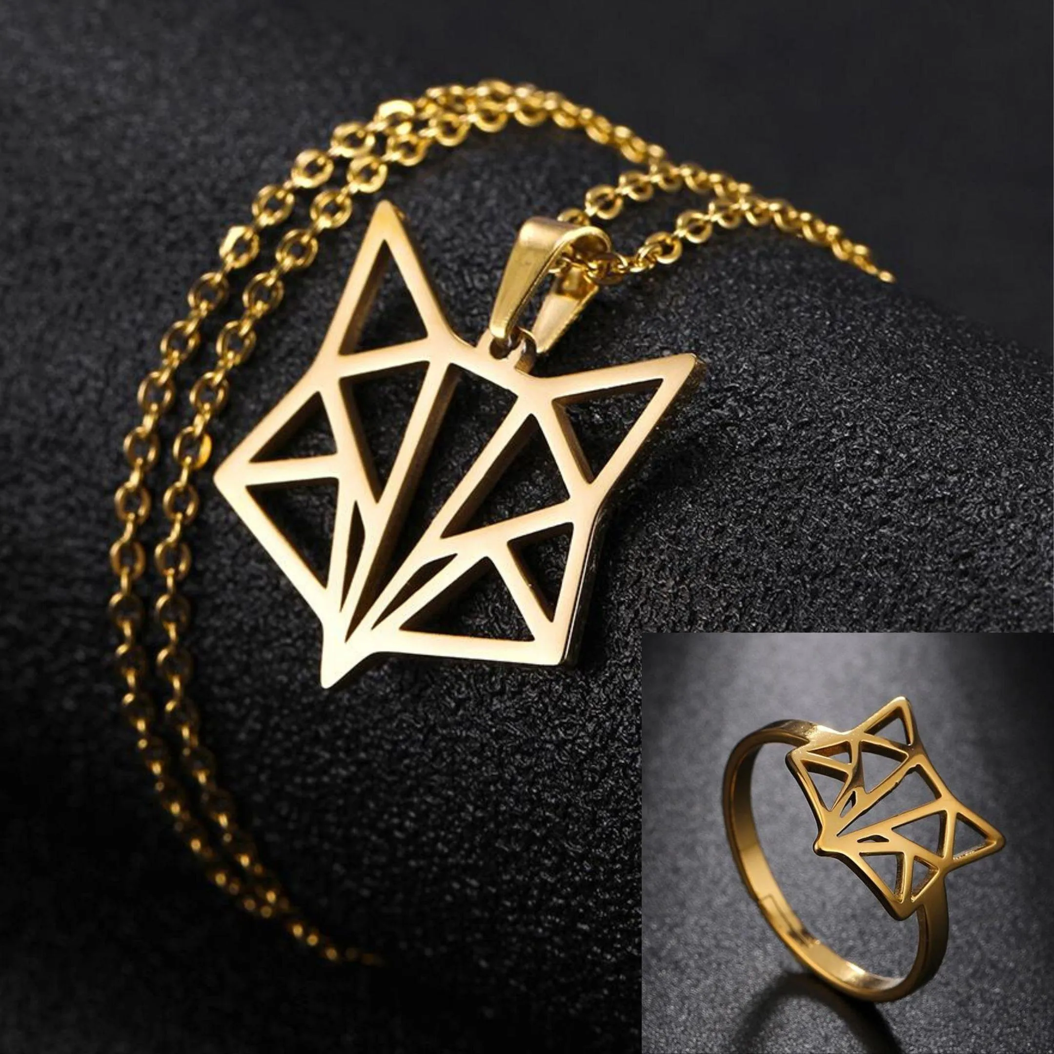 Geometric Fox Ring & Necklace