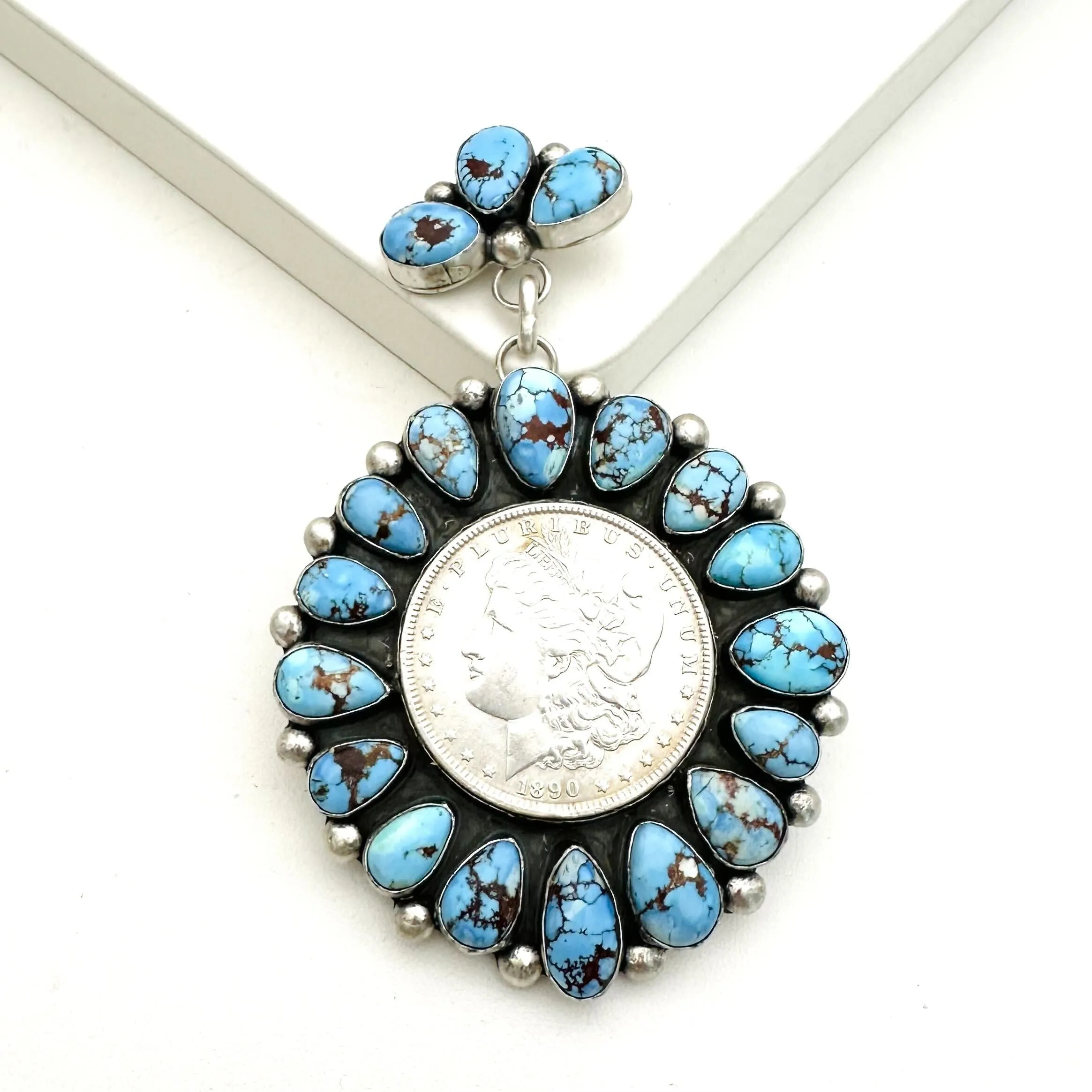 Giant Liberty Dollar Pendant- Golden Hills Turquoise