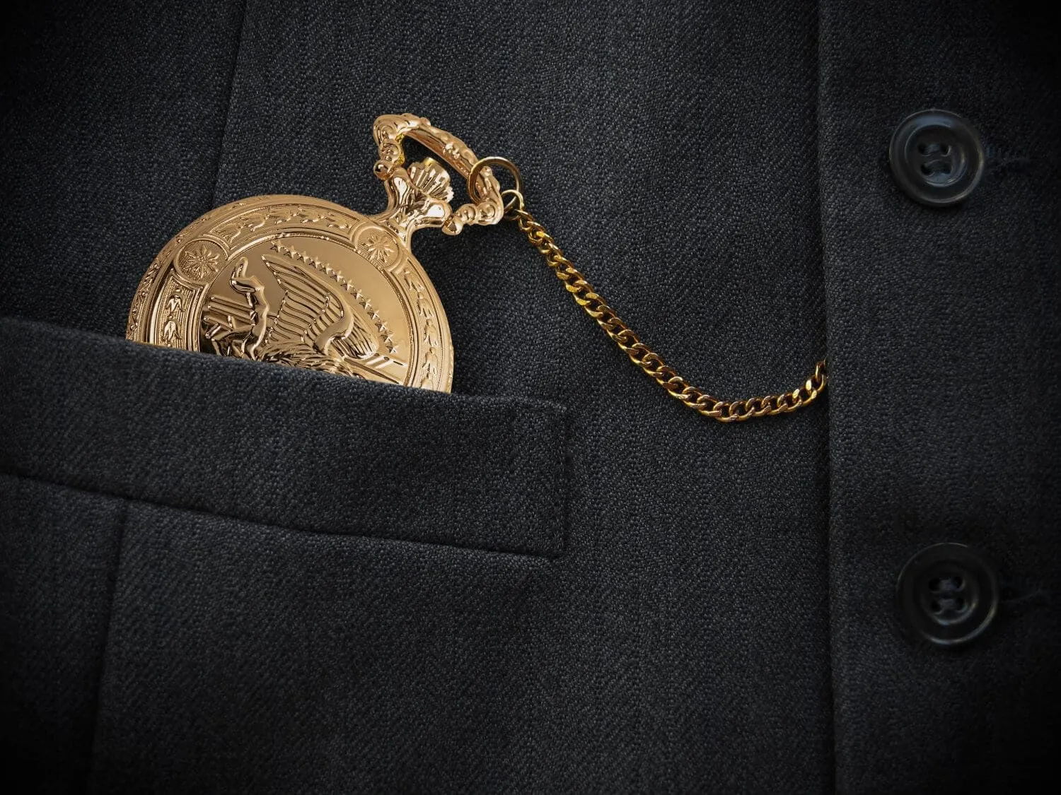 Golden Flying Eagle Hunter Pocket Watch & Chain