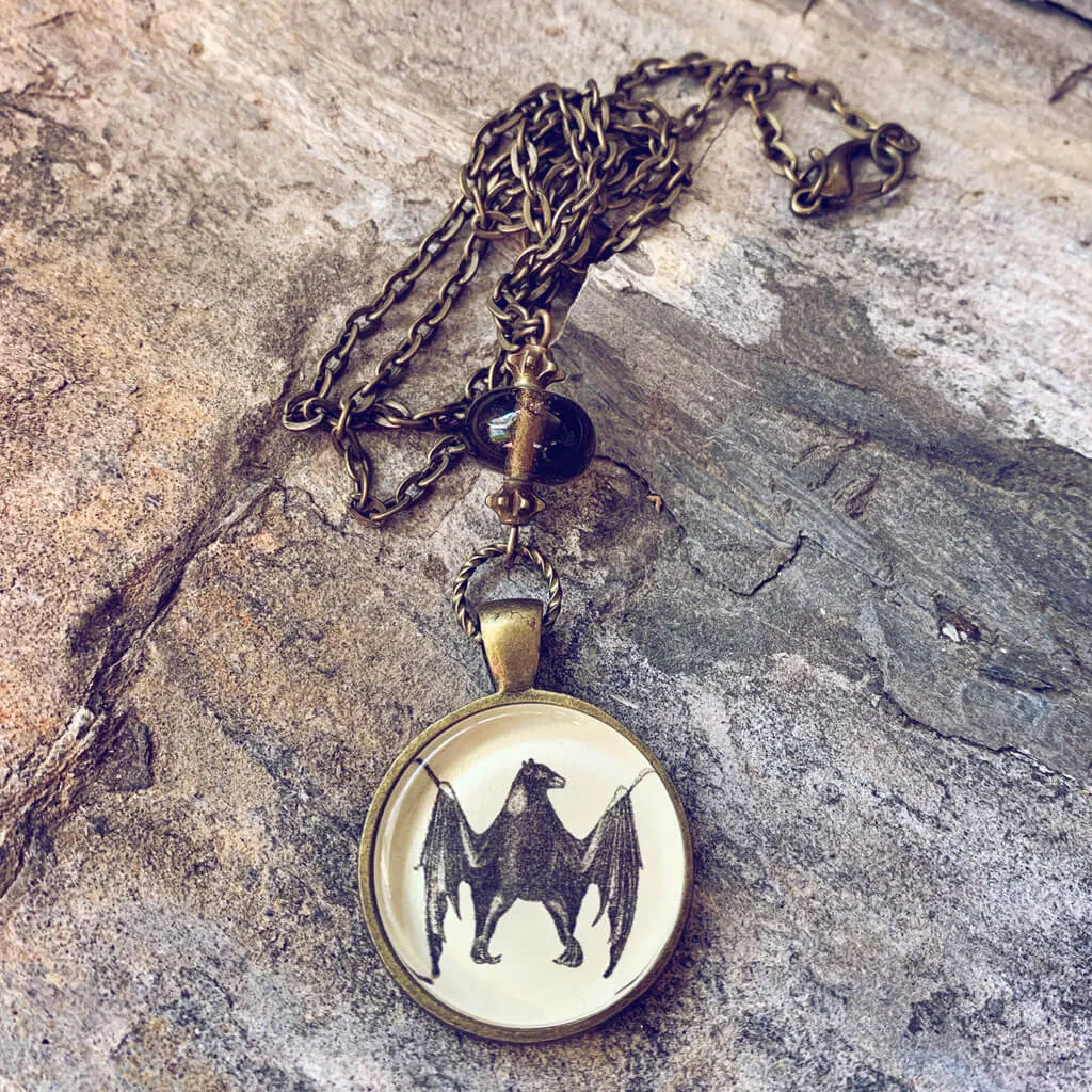 gothic // victorian-inspired antiqued brass spider or bat pendant necklace