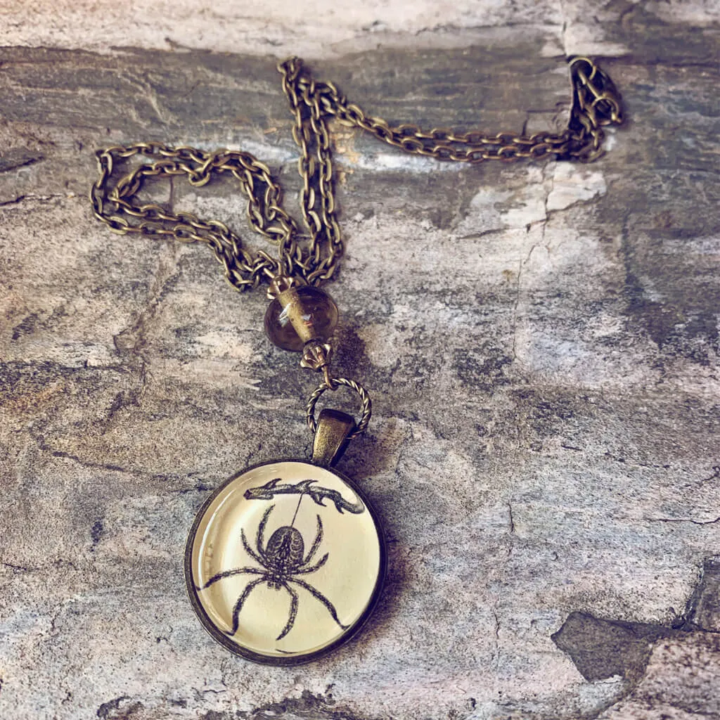 gothic // victorian-inspired antiqued brass spider or bat pendant necklace