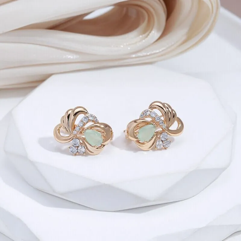 Green Emerald Crystal Flower Rose Gold Color Earrings