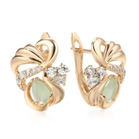 Green Emerald Crystal Flower Rose Gold Color Earrings