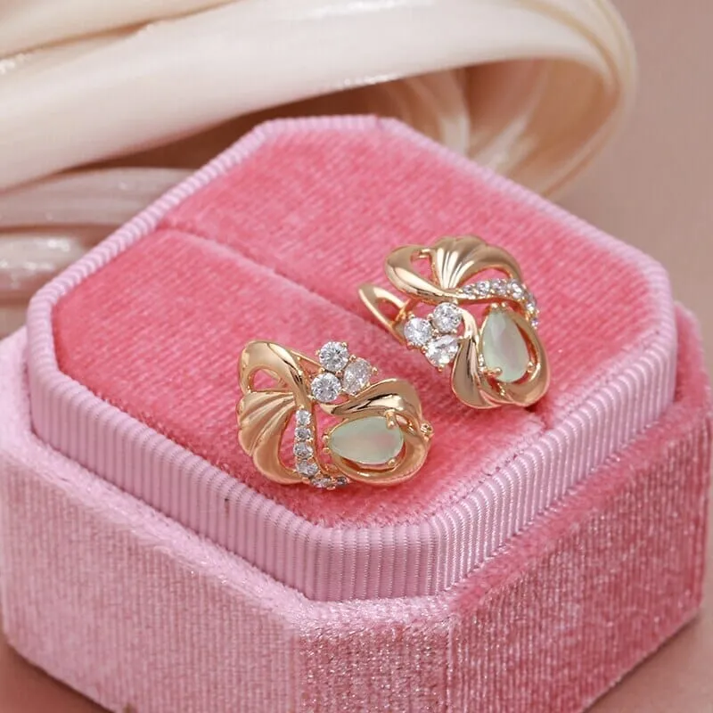 Green Emerald Crystal Flower Rose Gold Color Earrings