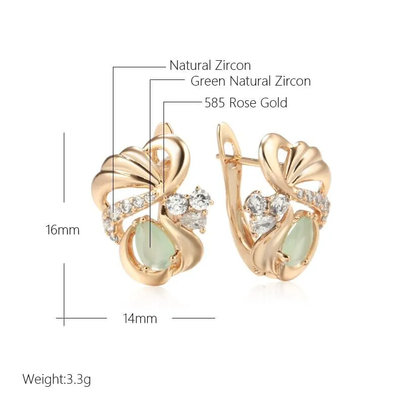 Green Emerald Crystal Flower Rose Gold Color Earrings