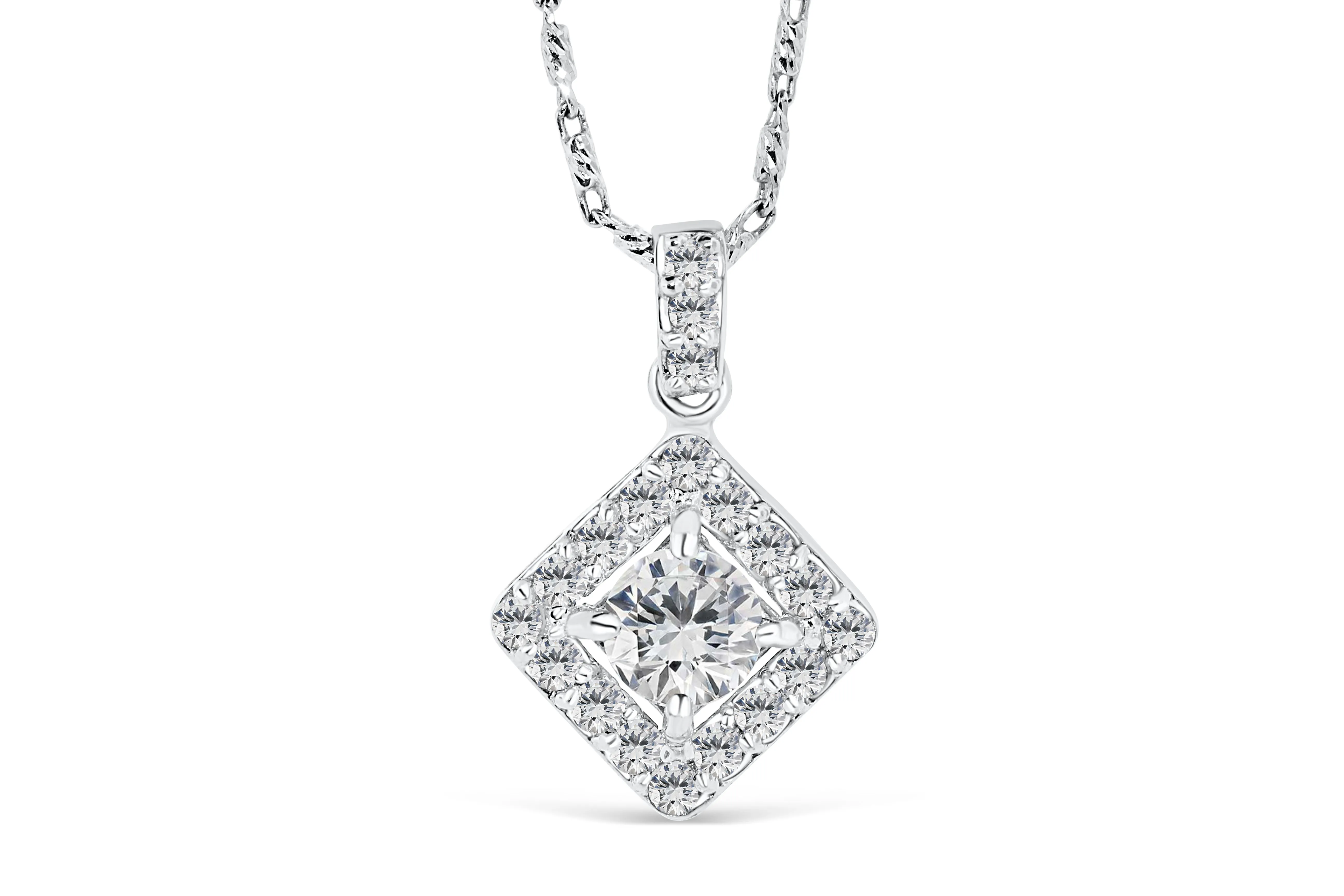 Halo Round Cut Diamond Pendant 0.66 CT TW 14K White Gold DPEN021