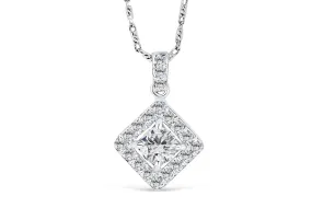 Halo Round Cut Diamond Pendant 0.66 CT TW 14K White Gold DPEN021