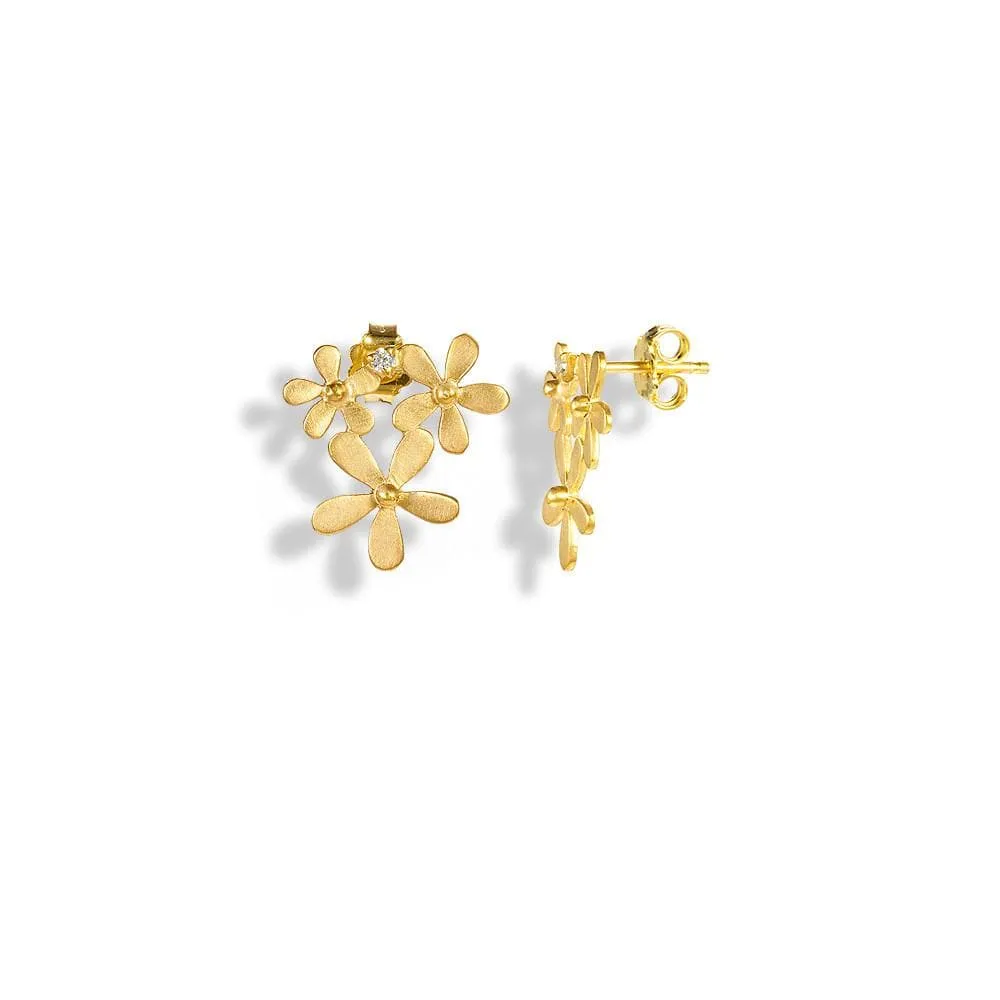 Handmade Gold Plated Silver Stud Earrings Little Flowers With Zircons