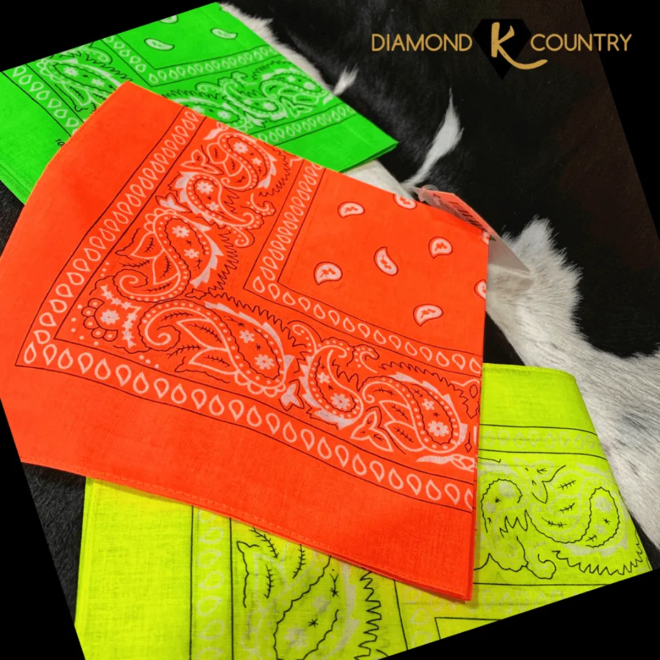 Hi-Vis Orange Paisley Design Bandana - 100% Cotton