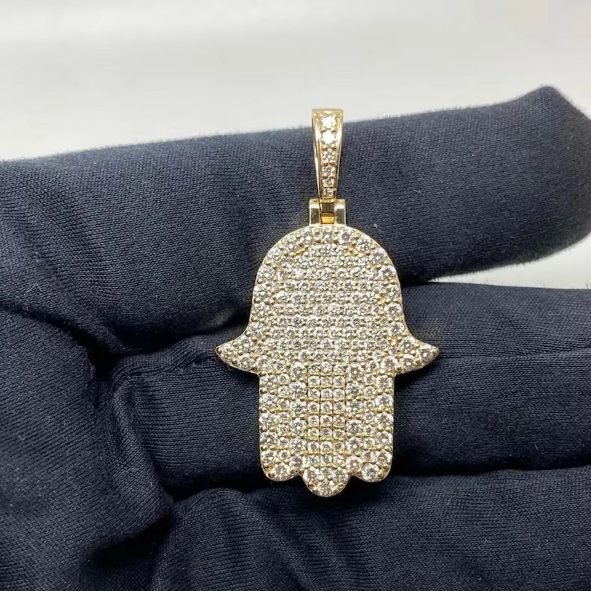 Iced Out Moissanite Round Diamond Evil Eye Hamsa Hand Pendant P 10