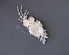 Ivory Wedding Hair Flower with Pearls