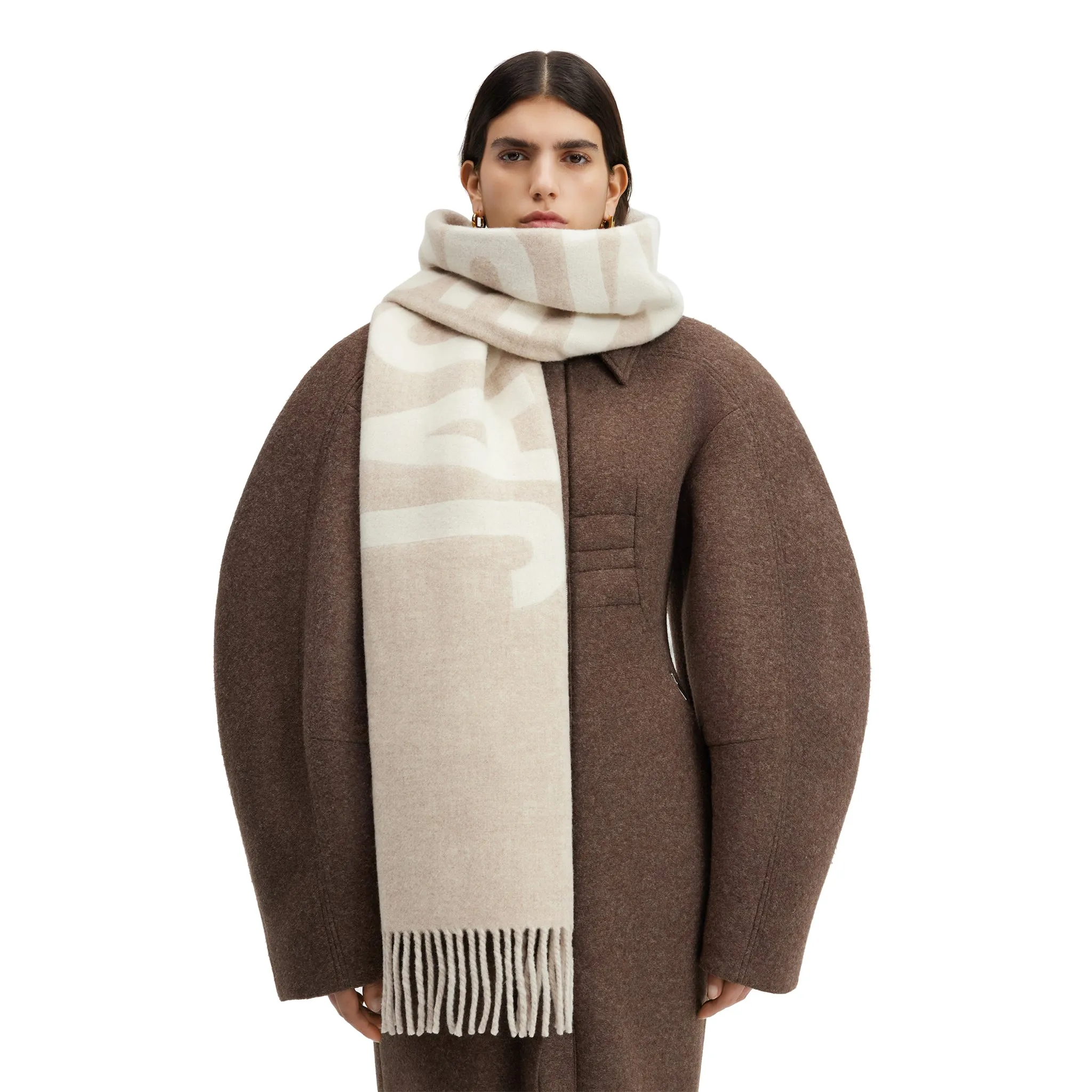 Jacquemus L'echarpe Fringe Logo Multi-Beige Scarf