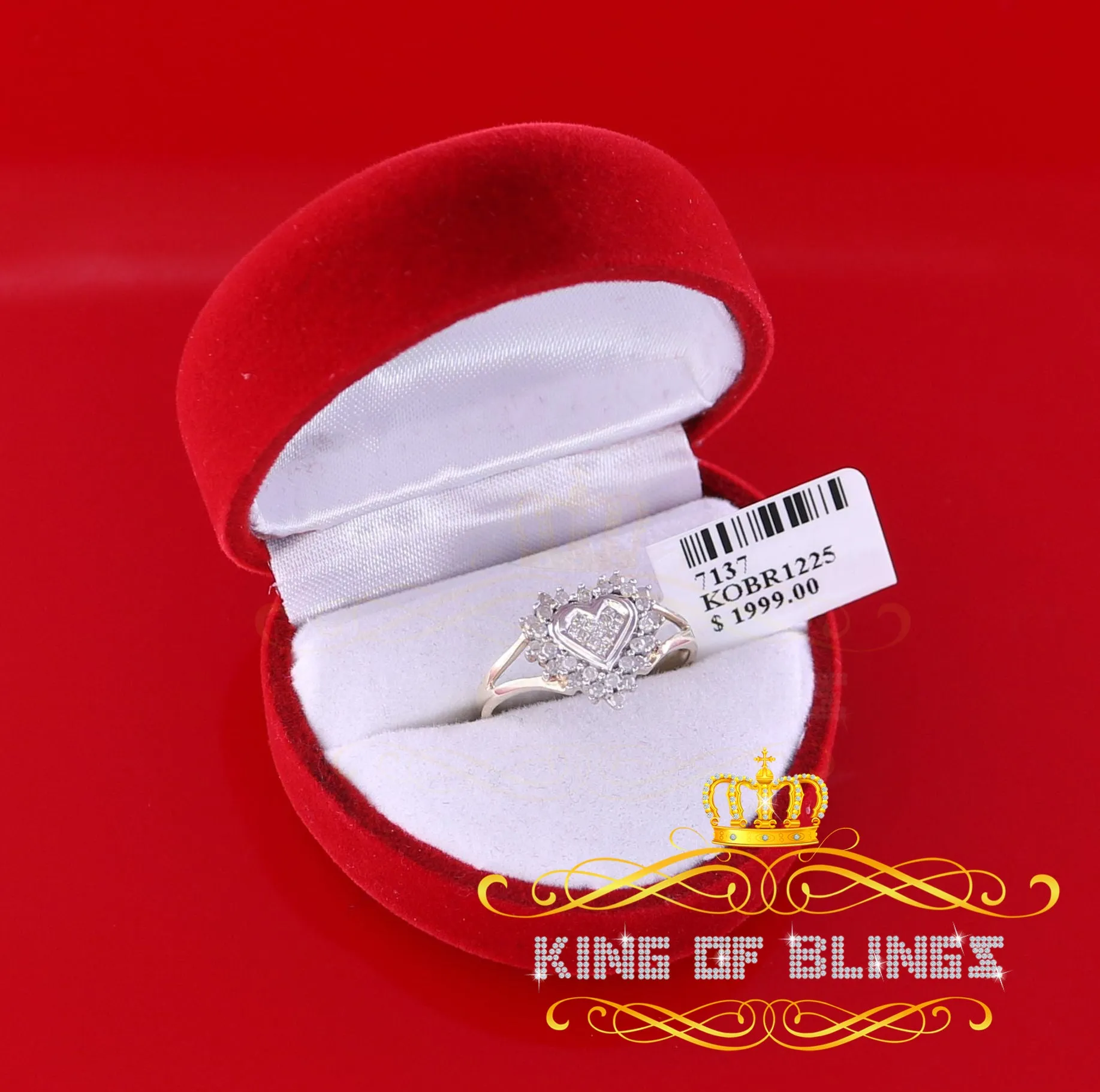 King of Bling's  Real 10 kt Yellow Gold with 0.33CT Genuine Diamond HEART Womens Ring Size 6.5