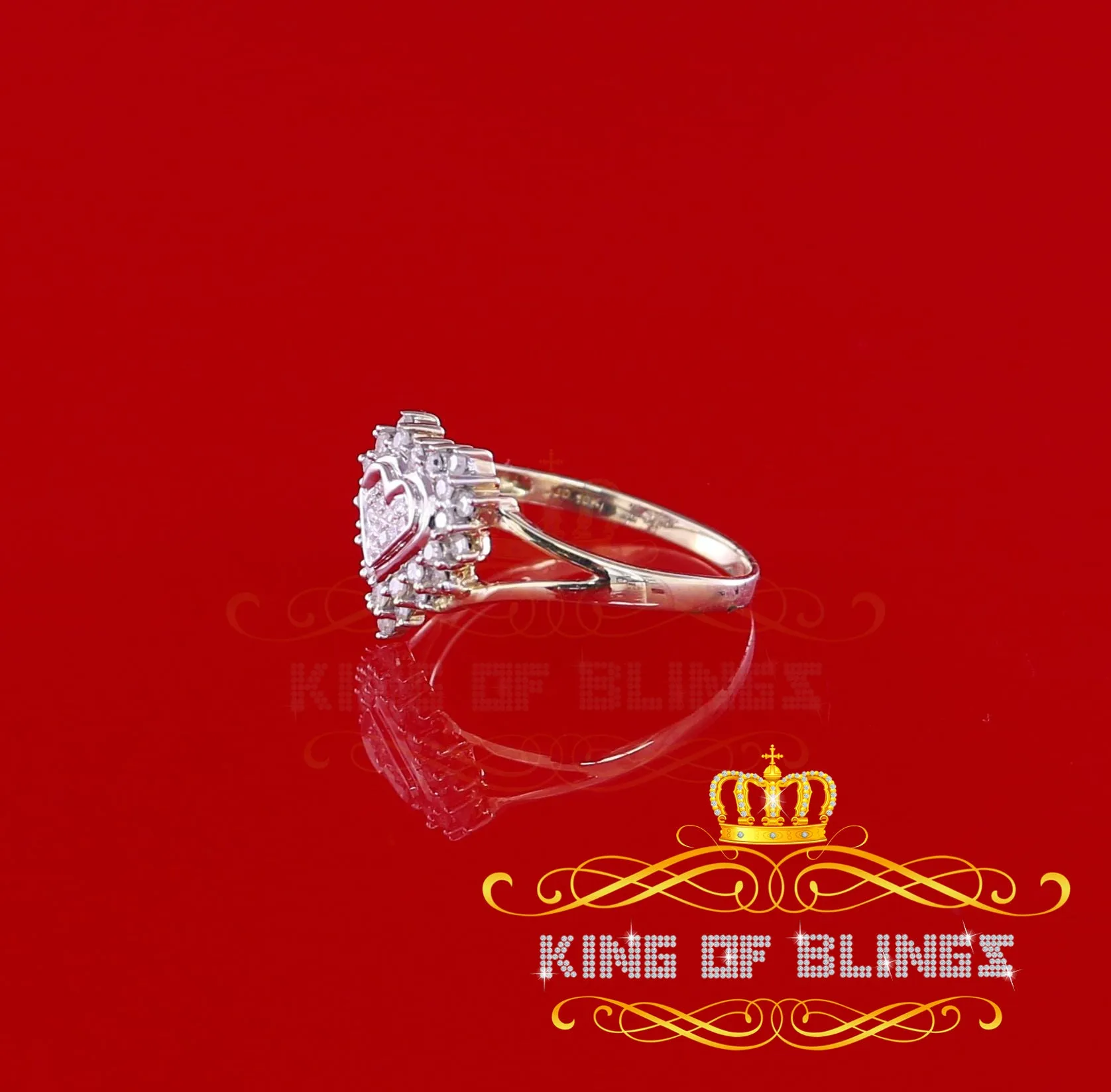 King of Bling's  Real 10 kt Yellow Gold with 0.33CT Genuine Diamond HEART Womens Ring Size 6.5