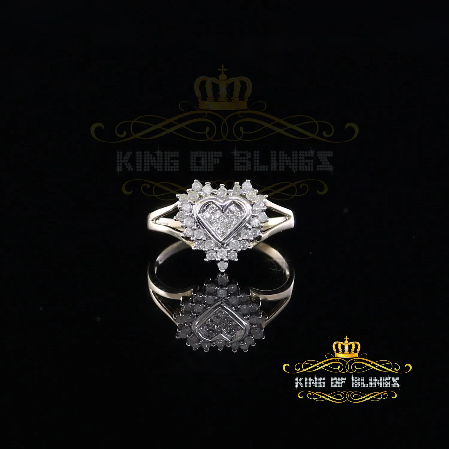 King of Bling's  Real 10 kt Yellow Gold with 0.33CT Genuine Diamond HEART Womens Ring Size 6.5