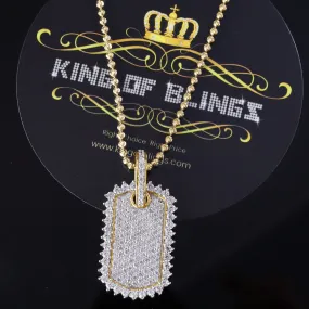 King of Bling's Yellow 925 Sterling Silver Dog Tag Pendant 3.93ct Cubic Zirconia