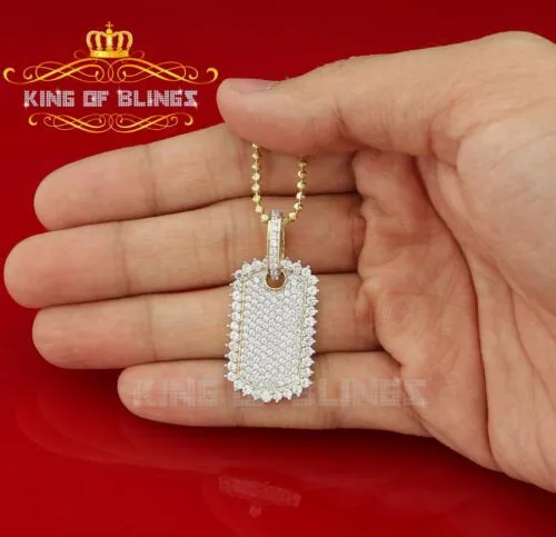 King of Bling's Yellow 925 Sterling Silver Dog Tag Pendant 3.93ct Cubic Zirconia