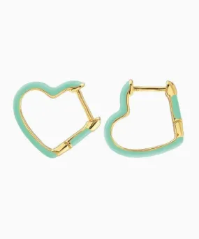 Kris Nations Open Heart Enamel Hinged Huggie Hoop Earrings - Turquoise