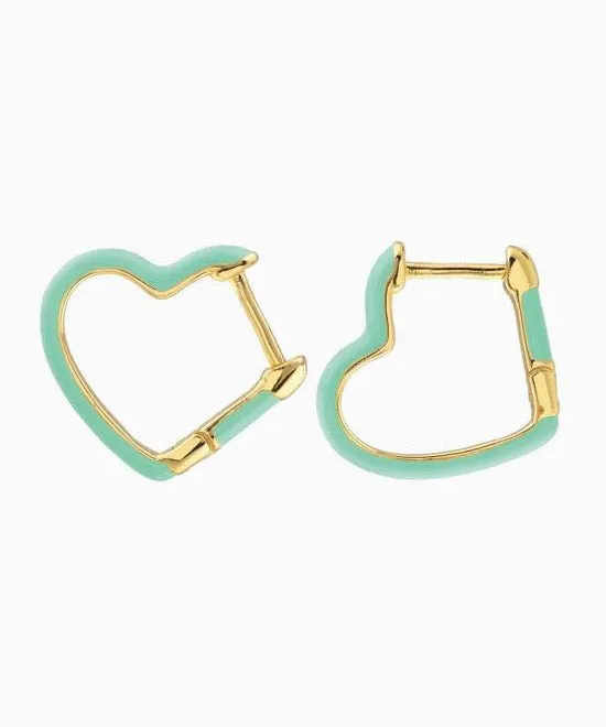 Kris Nations Open Heart Enamel Hinged Huggie Hoop Earrings - Turquoise