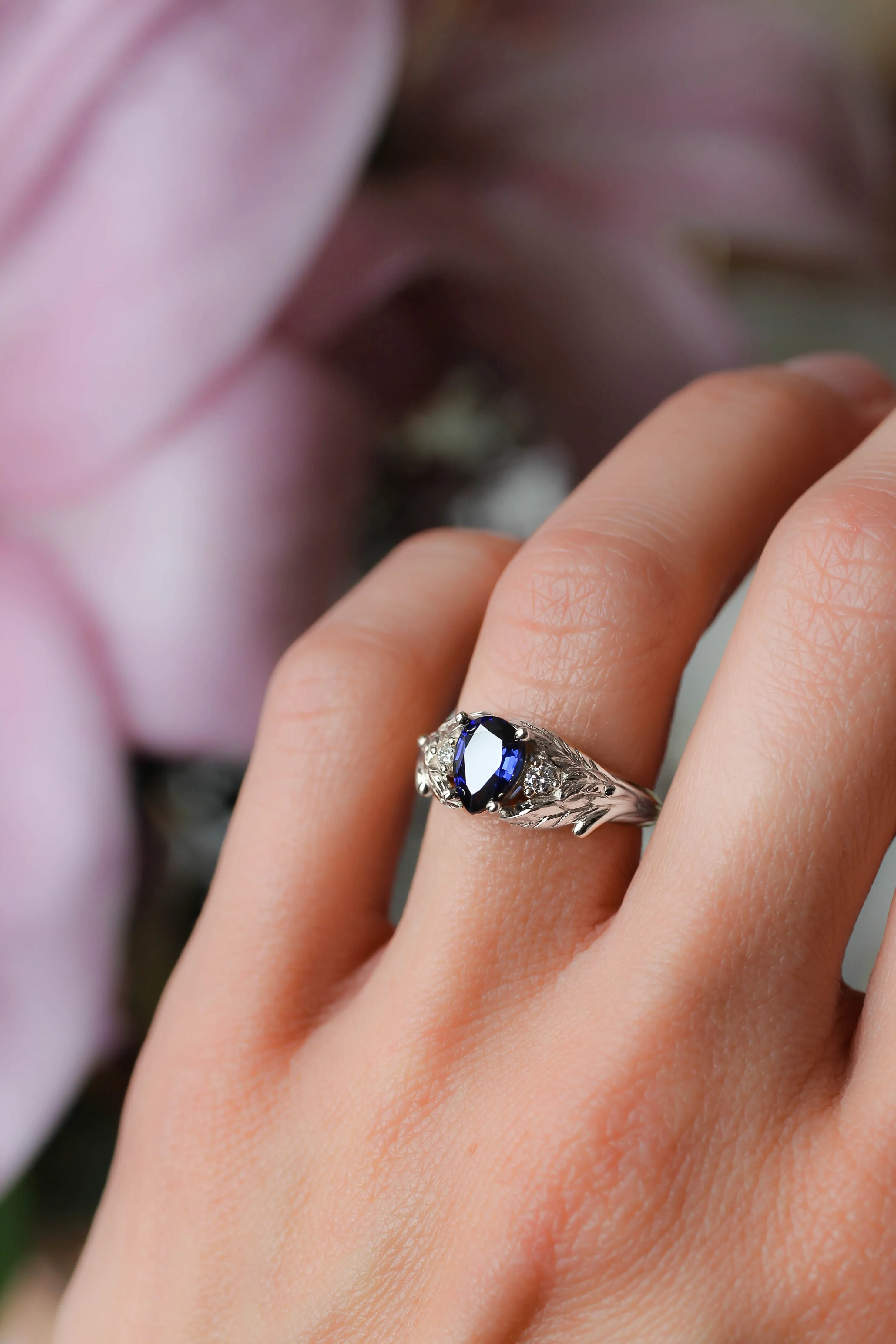 Lab sapphire and natural diamonds ring / Wisteria