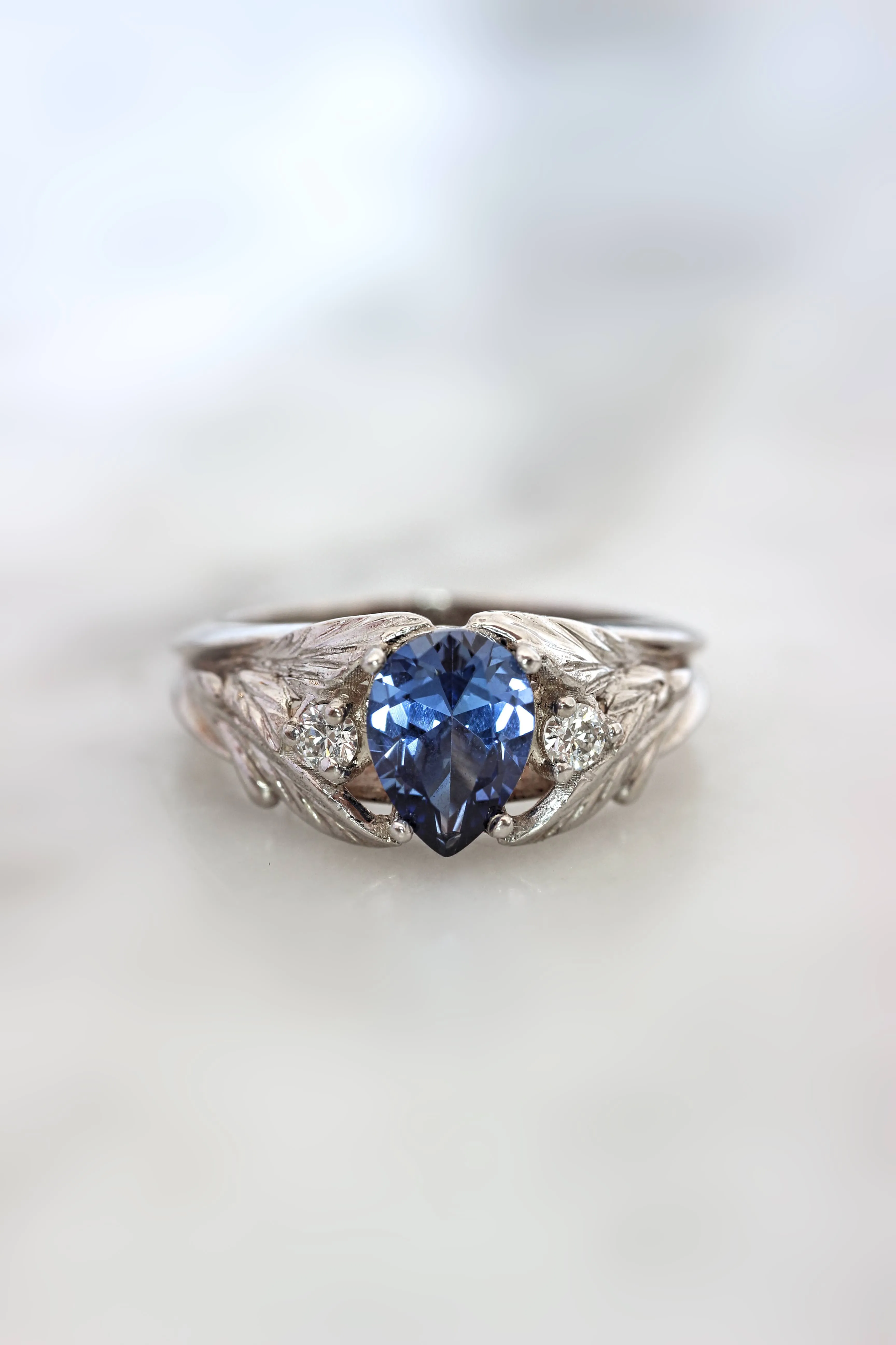 Lab sapphire and natural diamonds ring / Wisteria