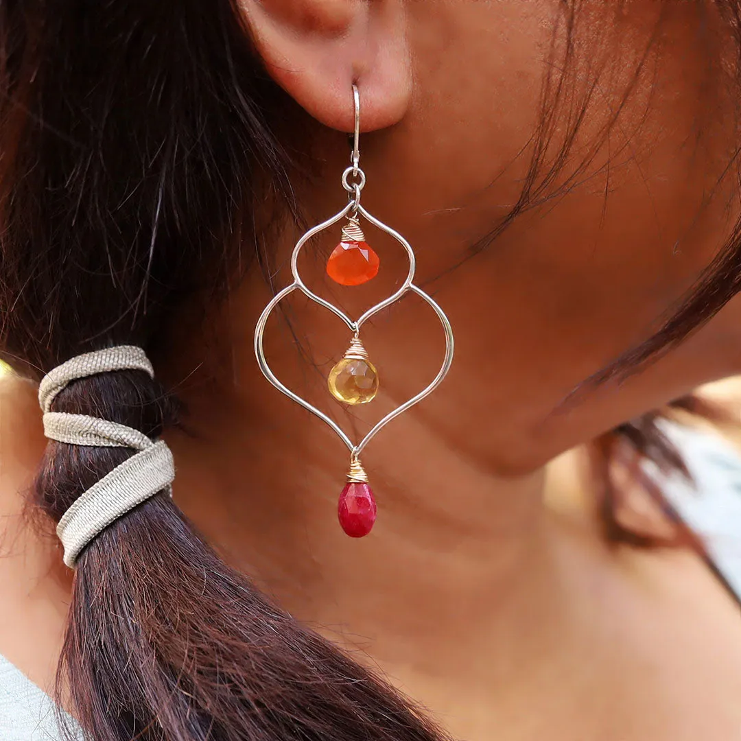 Lakshmi - Multi-Gemstone Lotus Silver Earrings