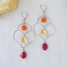 Lakshmi - Multi-Gemstone Lotus Silver Earrings