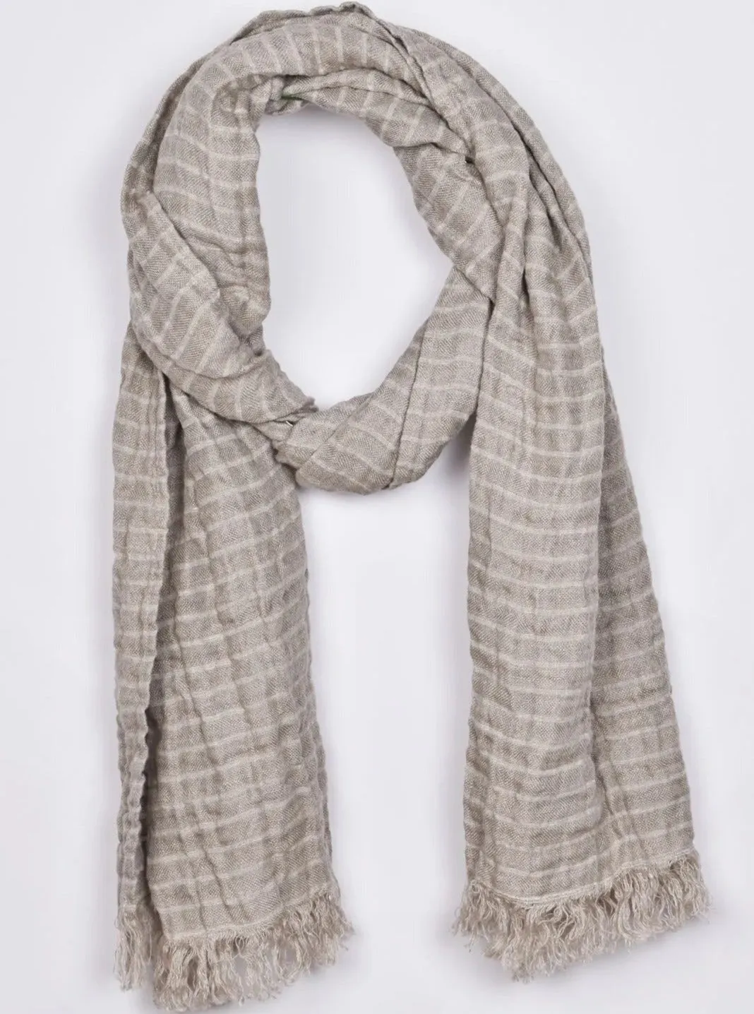 Linen Scarf Gauze Stripes Coffee